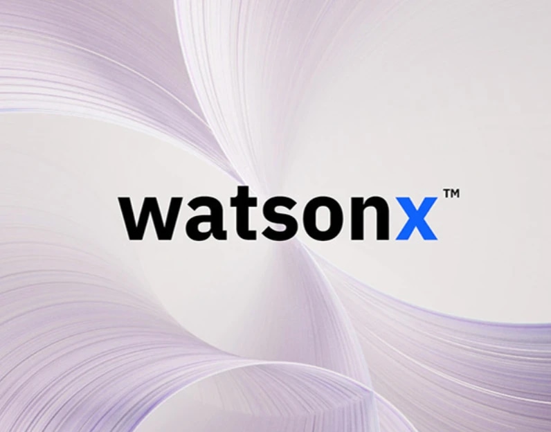 WatsonX logo on a light, abstract background.